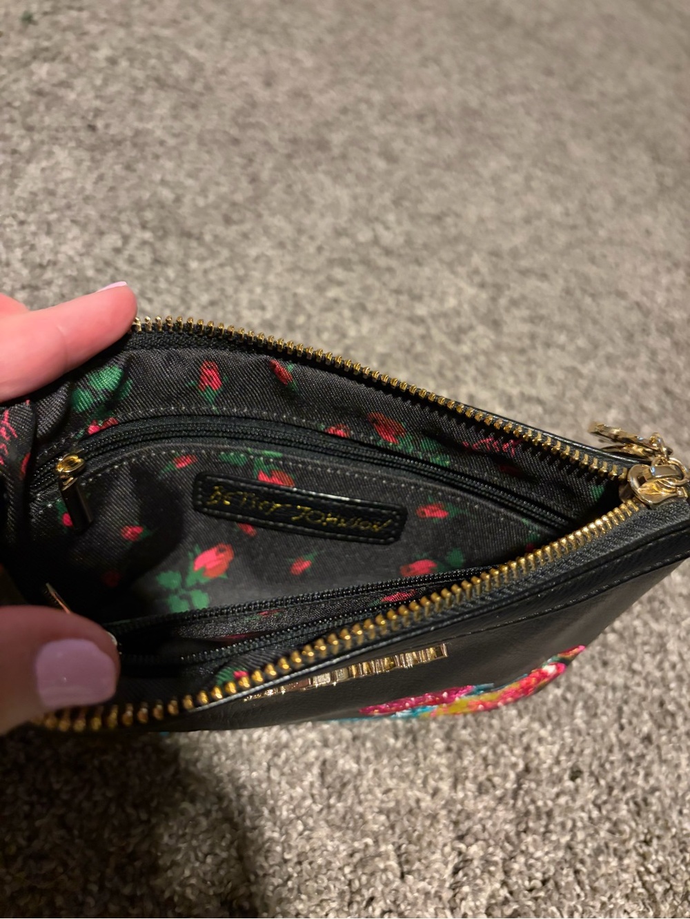 Betsey Johnson Black Floral Embroidered Wristlet Clutch - Picture 8 of 8
